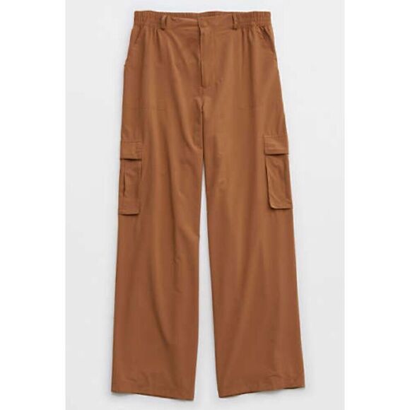 Aerie Cargo Camel Brown Wide Leg Pants size Large Long - Picture 1 of 10
